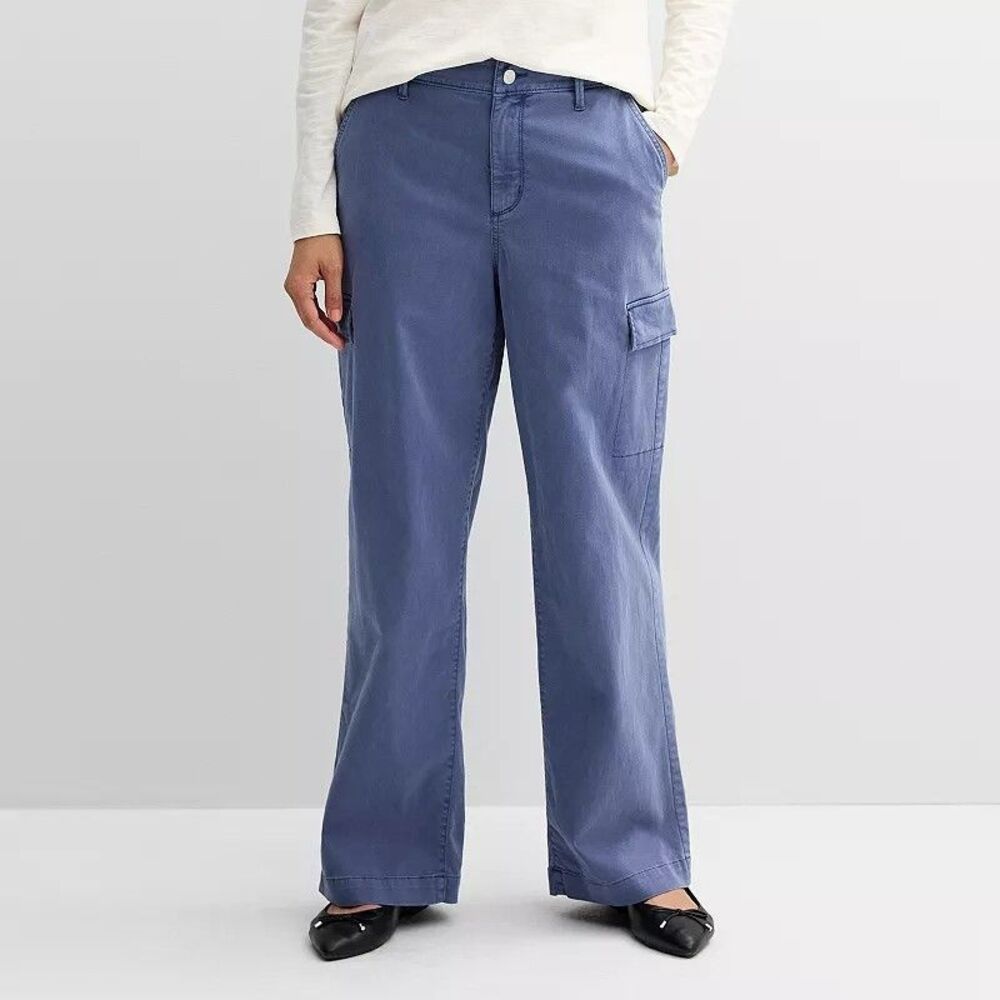 SONOMA Cargo Utility Pants Womens 4 Blue Straight Leg Pockets Stretch NEW
